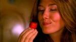 Kaylee eats a strawberry
